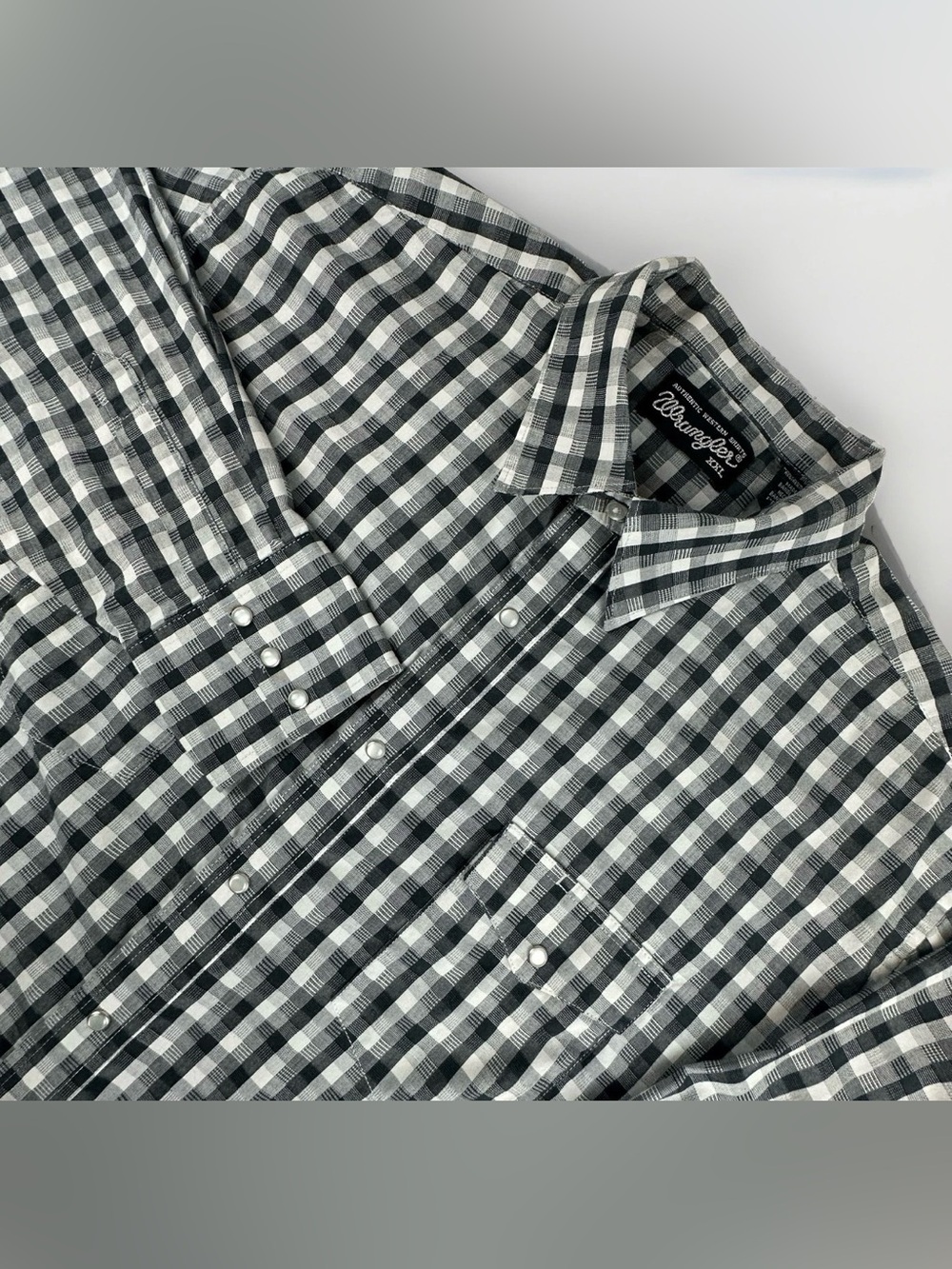 Wrangler Mens XXL Western Shirt Black White Plaid Pearl Snap Long Sleeve Cowboy